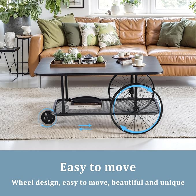 Industrial Metal Coffee Table in Living Room Rustic Mobile Serving Cart - Image 5