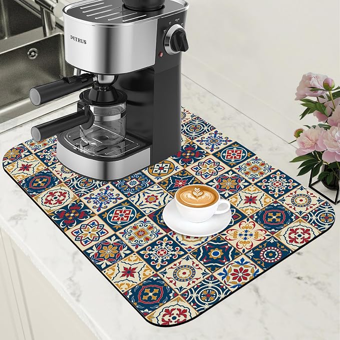 Dish Drying Mat Moroccan Tile Coffee Bar Mat by Unknown