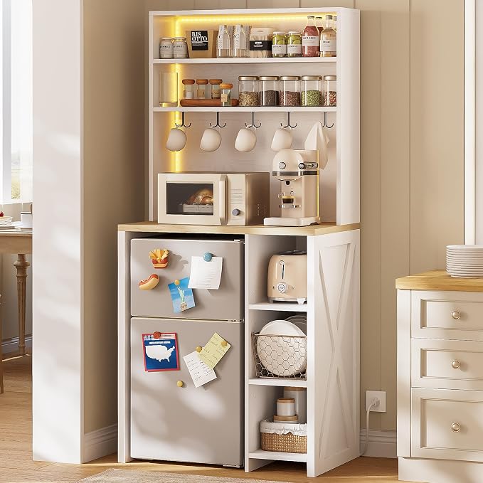 IRONCK Bakers Rack with Mini Fridge Space & Power Outlets, 69.3" Coffee Bar by IRONCK
