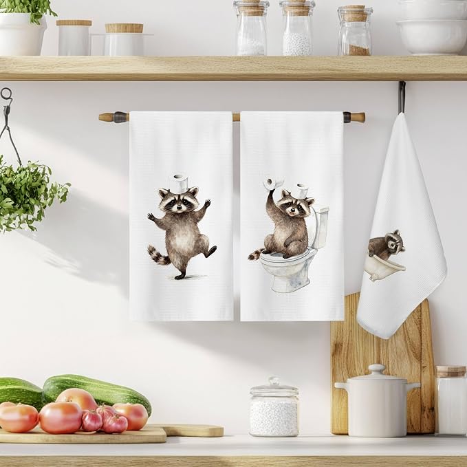 Funny Raccoon Bathroom Hand Towels, Raccoon Lover Gifts, Humor Bathing Trash - Image 2