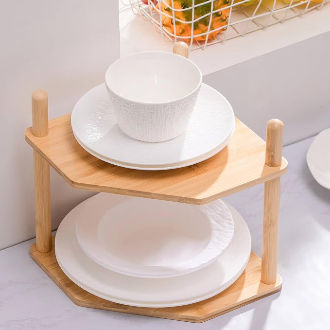 3-Tier Expandable Bamboo Corner Shelf - Image 2