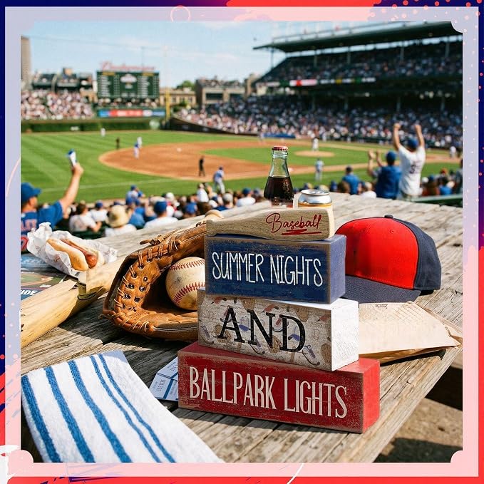 Lineshading 4 Pcs Baseball Decorations Stacked Wooden Blocks Signs - Image 6