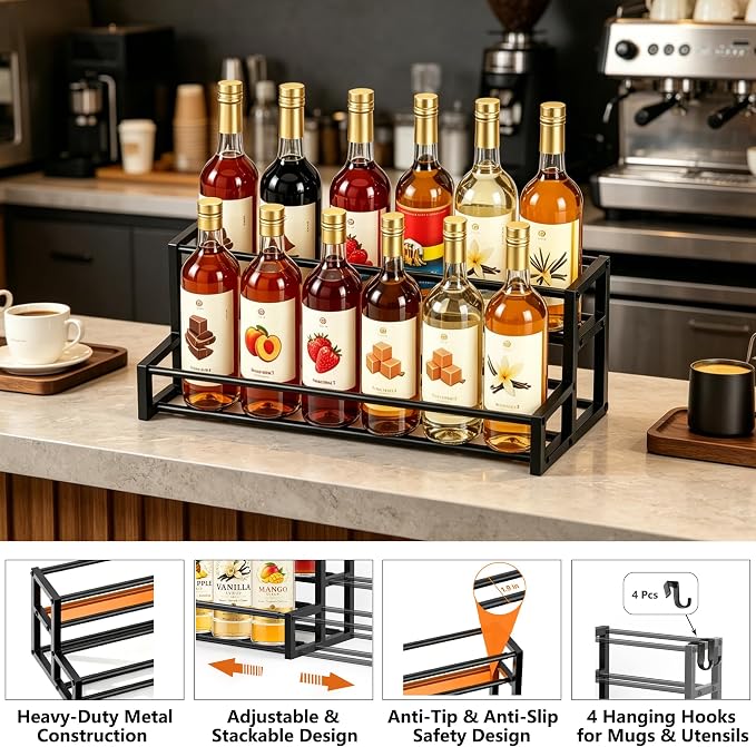 Expandable Coffee Syrup Organizer, Heavy Duty Syrup Rack Enlarged 6-12 Bottles - Image 3
