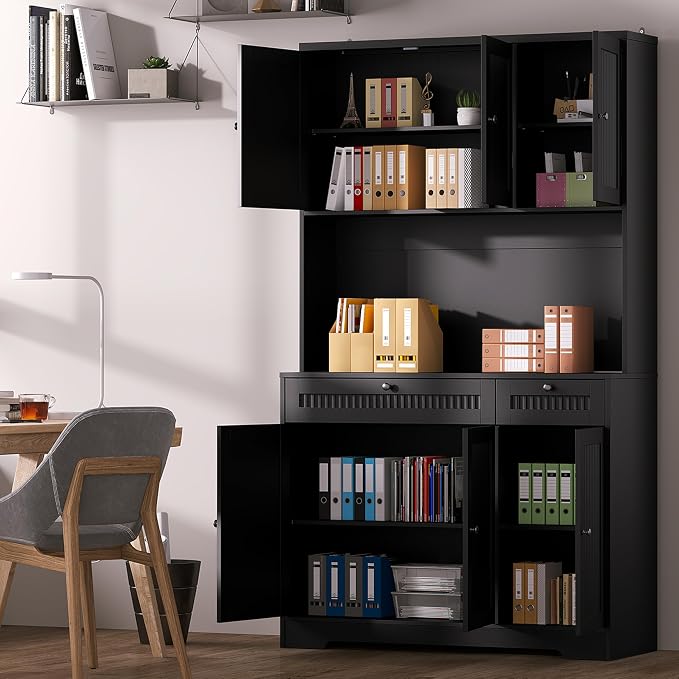Pantry Storage Cabinet with Charging Station, Kitchen Storage with Adjustable - Image 5