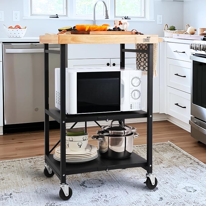 Mythinglogic Foldable Kitchen Storage Cart, 3-Tier Rolling Cart - Image 7
