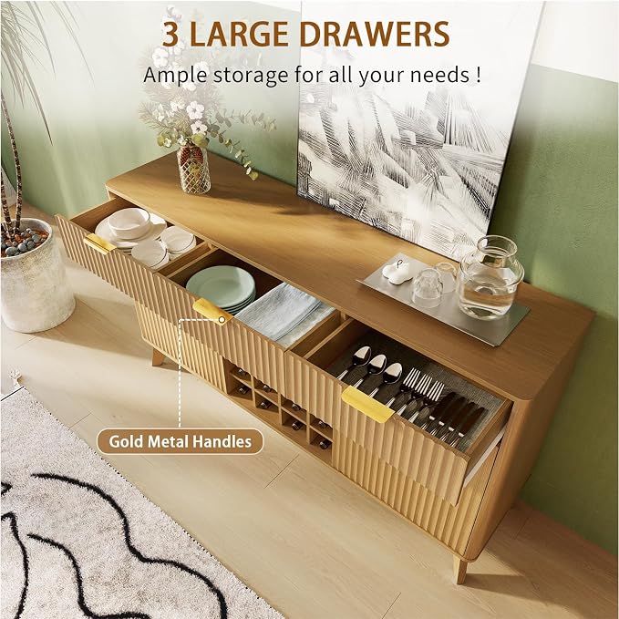 Garvee 60" Wine Bar Cabinet, Modern Liquor Whiskey Coffee Station - Image 3
