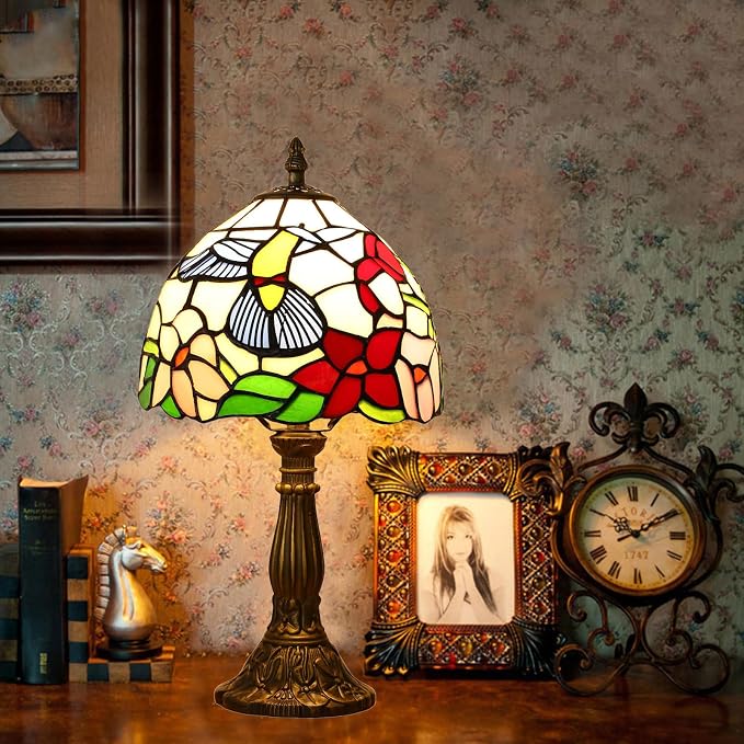 Tiffany Style Table Lamp, Hummingbird Style Stained Glass Lamp, 8 Inch Small - Image 7