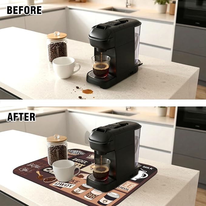 Retro Coffee Pattern Drying Mat 12" x 19", Non-Slip Absorbent Quick-Dry Mat - Image 3