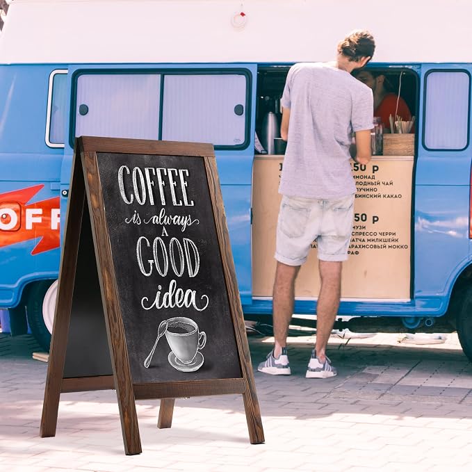 DAHAPYBOO Sandwich Board 48"x24" Solid Pine Wood Rustic Brown, Chalk Board Sign - Image 7