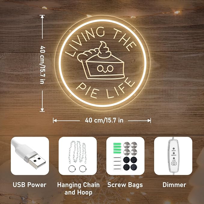 Living The Pie Life Neon Sign for Wall Decor Dimmable LED Neon Light Pie Cake - Image 4