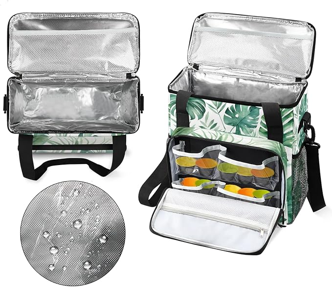 Tropical Leaves Green Palm Leaf Coffee Maker Carring Bag, Large Insulated - Image 3