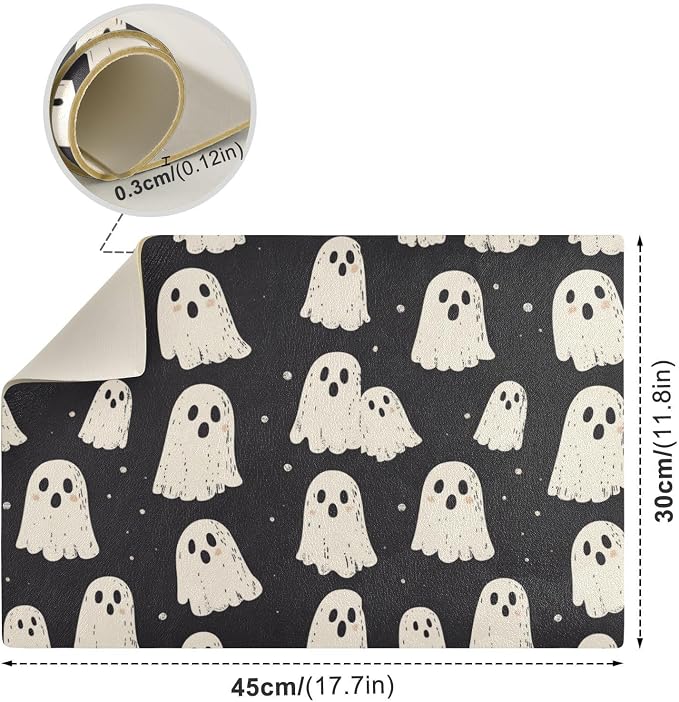 Cute Halloween Ghost Black Coffee Mat Coffee Bar Maker Backed Absorbent Nonslip - Image 3