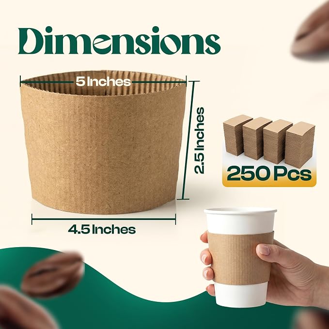 250 Pcs Coffee Cup Sleeves Disposable – Corrugated Kraft Paper Cup Sleeves - Image 2