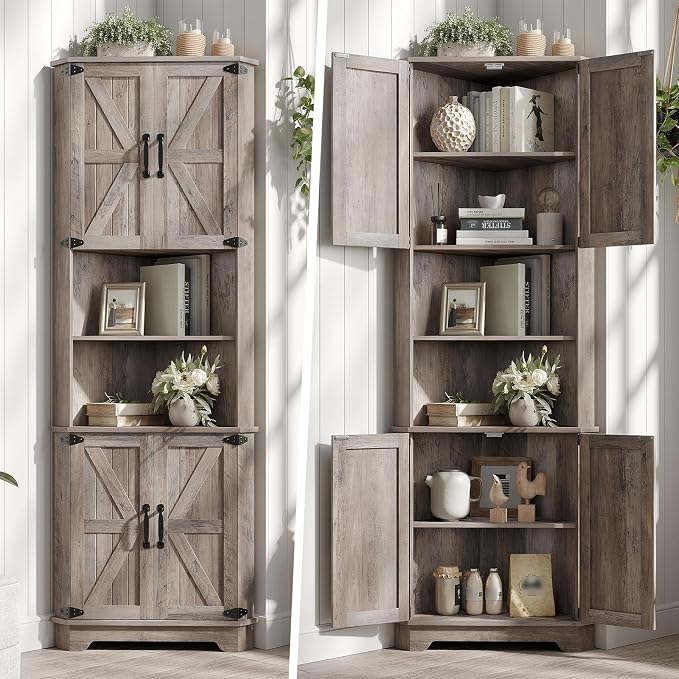 Vabches 68.9" Tall Corner Cabinet, Farmhouse Style Storage Cabinet - Image 6