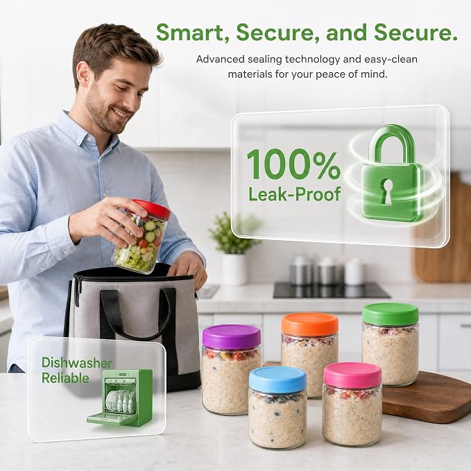 EONJOE 16oz Glass Jars for Overnight Oats Snacks Salad Yogurt Pudding Cereal - Image 6