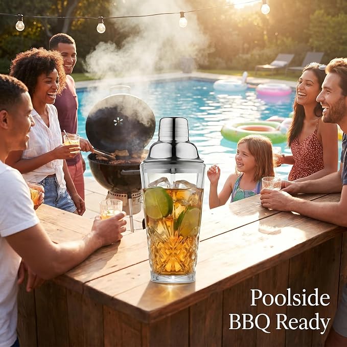 15oz Cut Crystal Cocktail Shaker, #304 Stainless Steel, Dishwasher Safe - Image 2