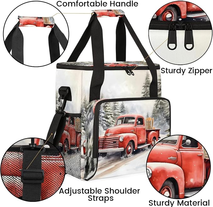 Red Truck Winter Forest Coffee Maker Carring Bag, Large Insulated Storage - Image 6