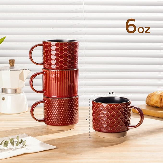 GBhome 6 OZ Stackable Coffee Mugs, Ceramic Coffee Mugs - Image 2