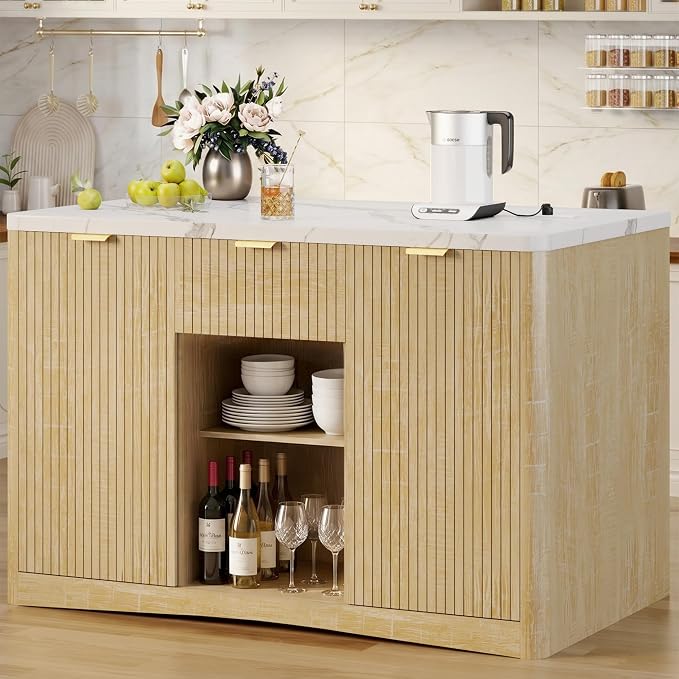 Kitchen Island Cart with Storage, 47.2"x31.5" Kitchen Island Marble Top - Image 2