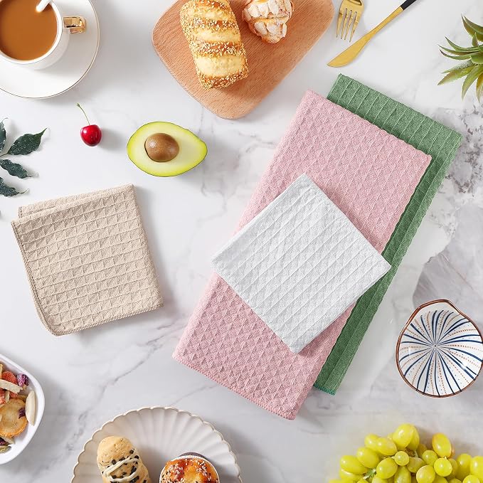 Homaxy Microfiber Waffle Weave Kitchen Towels Set, 16 x 28 Inch and 12 X 12 - Image 2