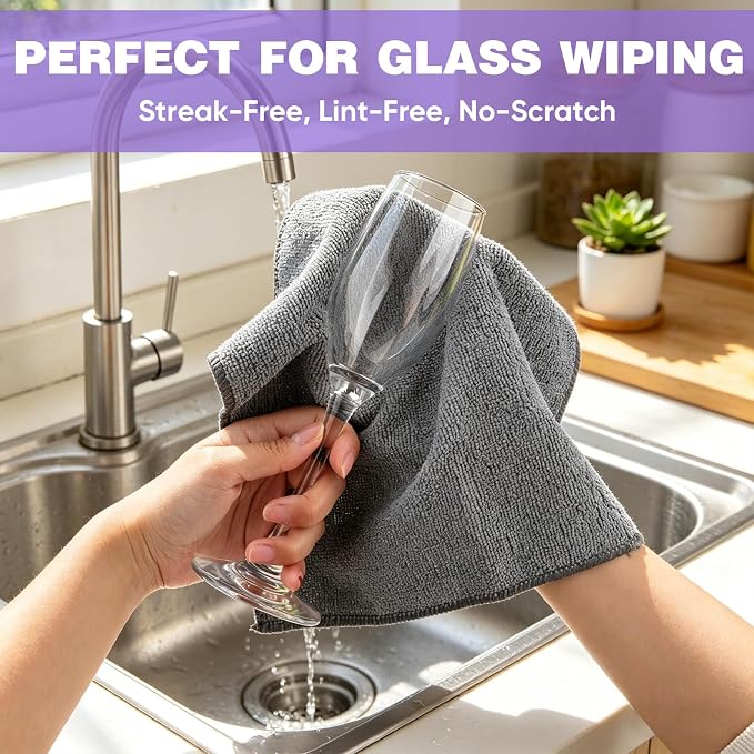 TEAWOO 10 PCS Grey Microfiber Cleaning Cloths, Highly Absorbent Microfiber - Image 4