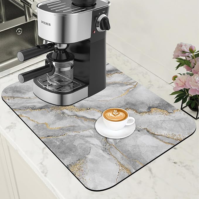 White and Gold Marble Dish Drying Mat by Unknown