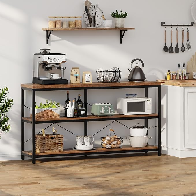 3-Tier Industrial Bookshelf, Wide Wood Horizontal Bookcase, Open Large Book - Image 6