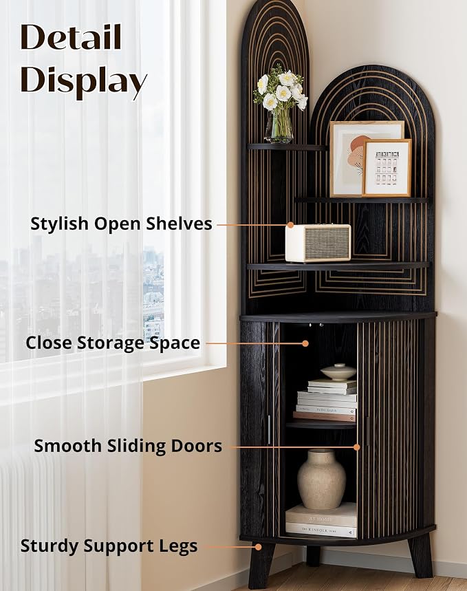 Small Corner Cabinet with Sliding Door and Storage, Tall Corner Bathroom Cabinet - Image 4