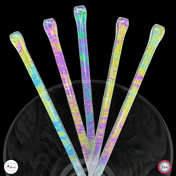studioTica Handmade Glass Swizzle Sticks: Frosted Fire, Cocktail + Hiball - Image 2