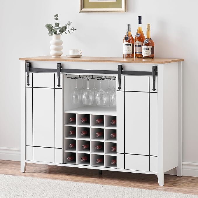 GarveeHome Bar Cabinet with Barn Doors, Farmhouse Style Wine Storage Unit with - Image 5