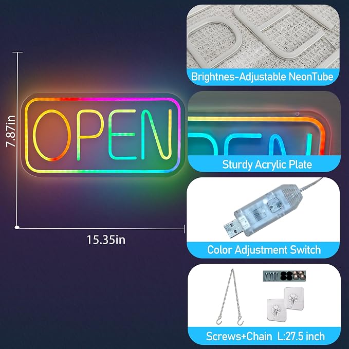 Open Signs for Business, 16.5"x 9" Dimmable Led Neon Open Sign Ultra Bright - Image 3