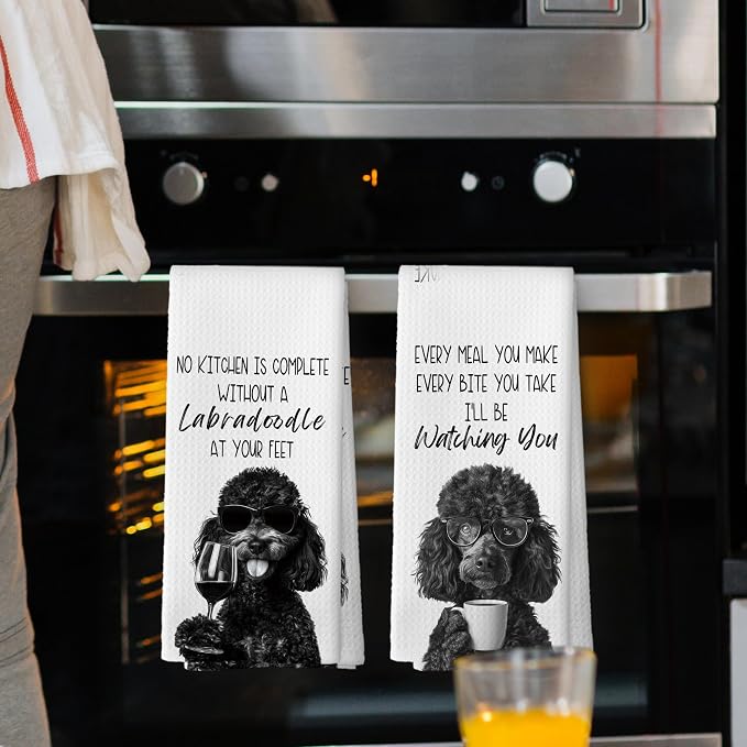 Funny Black Labradoodle Kitchen Towels Set of 2, Dog Kitchen Accessories - Image 2