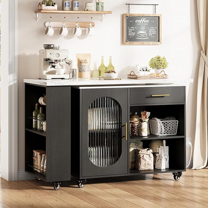 HSH Kitchen Island with 360° Swivel Table & Power Outlet, Rolling Kitchen - Image 8