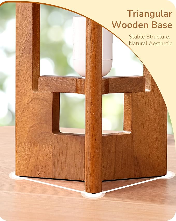 EDISHINE 13.5" Small Table Lamp, Walnut Wood Cylinder Nightstand Lamp - Image 2