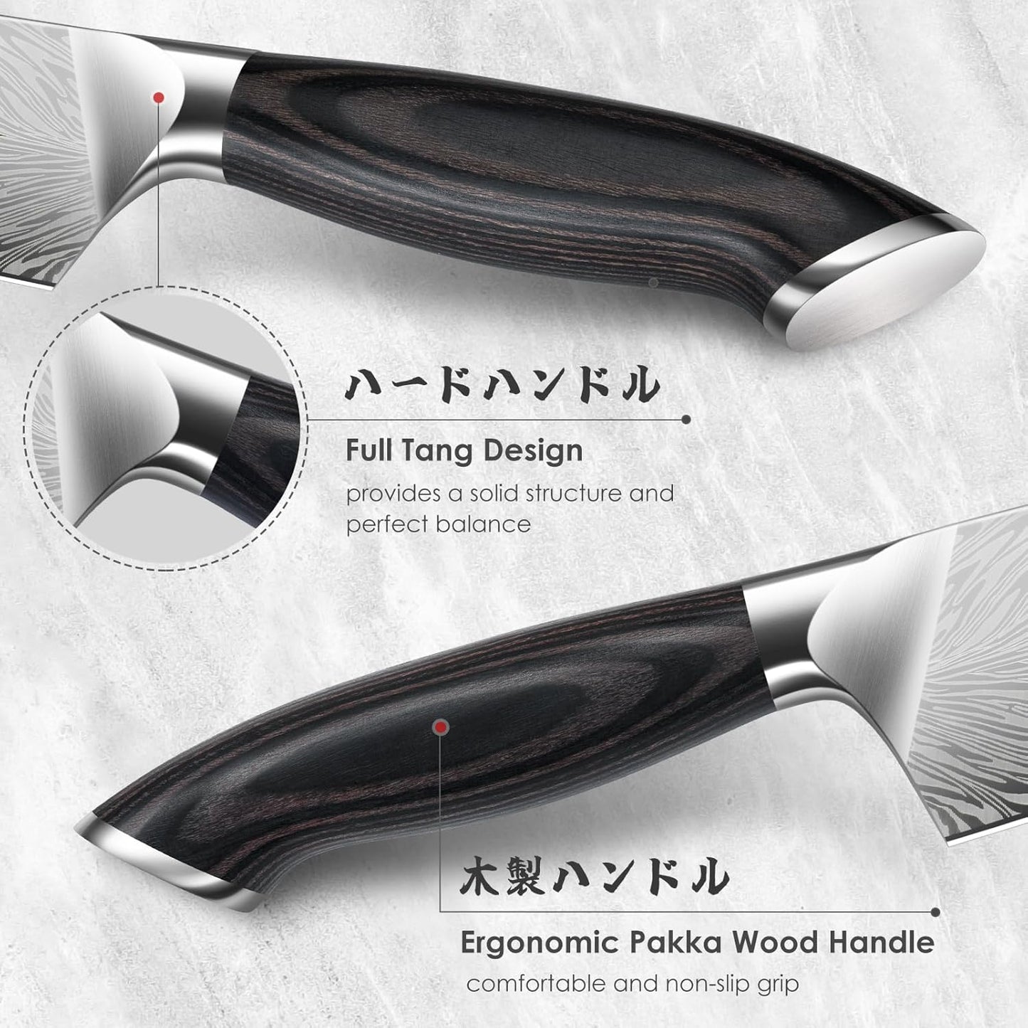 SHAN ZU 3PCS Kitchen Knife Set,Chef Knife Sets in Powder Steel, Ultra Sharp Japanese Knives Set High Carbon Steel Knives Sets, Cooking Knives Set with Ergonomic Pakkawood Handle