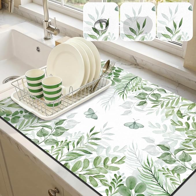 LOKHOM Dish Drying Mat for Kitchen Counter, Drain Rack Mat for Counter Coffee by LOKHOM
