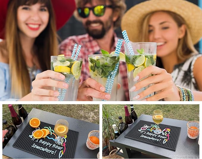 It's Happy Hour Somewhere Silicone Tiki Bar Mat 18x12 in, Happy Hour Sign - Image 5