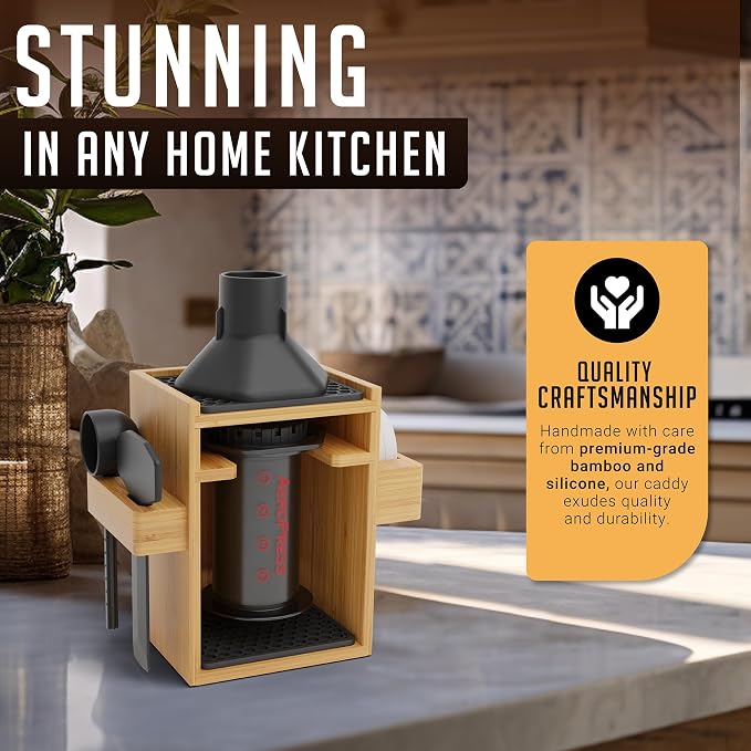 HEXNUB Organizer Stand for AeroPress Bamboo Coffee Caddy Compact Black | - Image 7