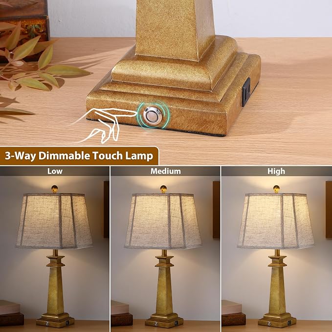 27.5" Table Lamps Set of 2, 3-Way Dimmable Touch Lamps - Image 2