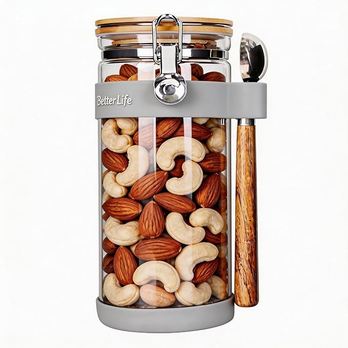 KKC 1.5-Quart Large Glass Nuts Storage Container, Airtight Food Storage Jar by KKCHOMEACCENTSGmbH