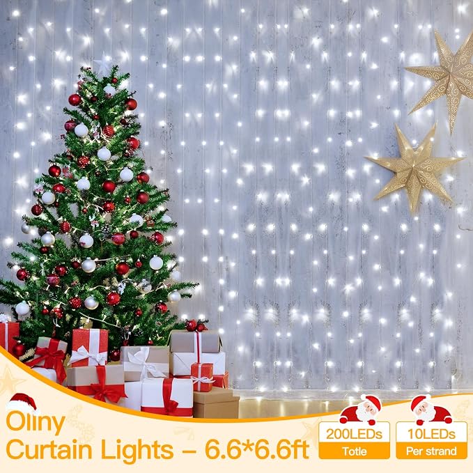 Ollny Curtain Lights 6.6x6.6ft, 200 LED White Christmas Lights - Image 7