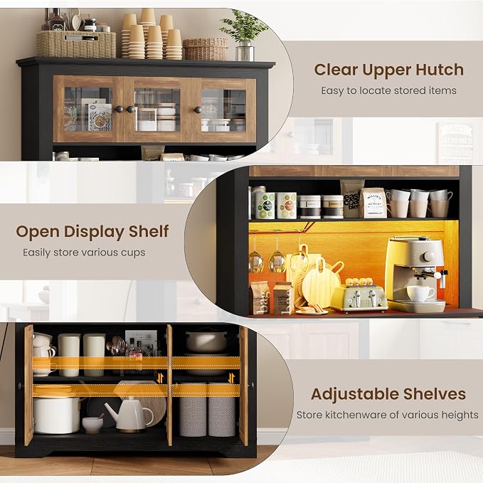 68.7 " Pantry Cabinet with LED Light and Charging Station, Kitchen Pantry - Image 6