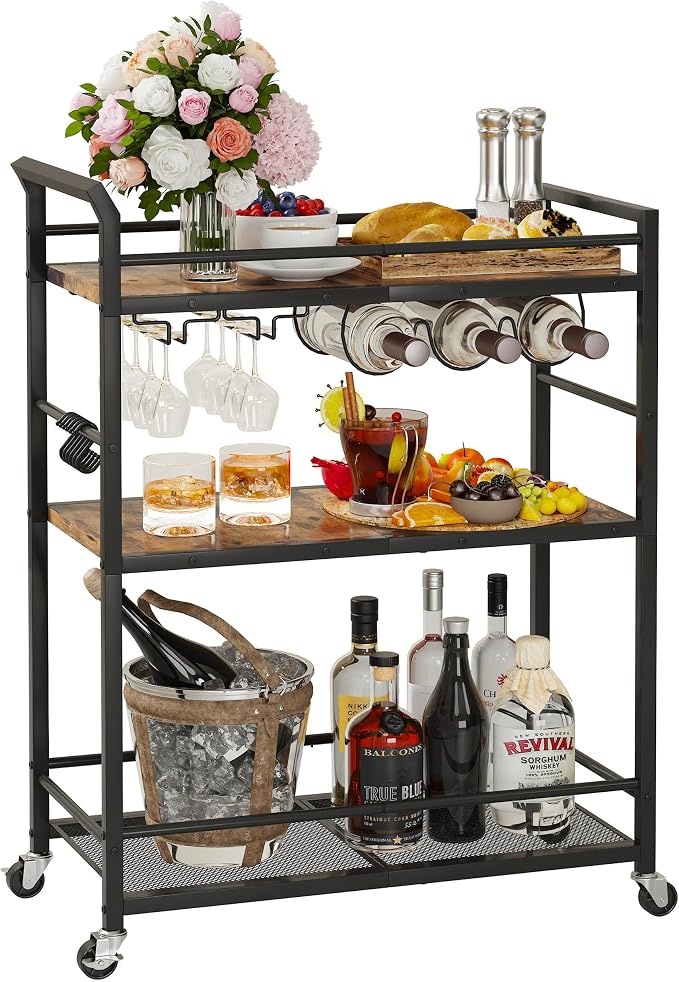 3 Tier Bar Cart, Small Beverage Cart, Mini Bar Cart by Unknown