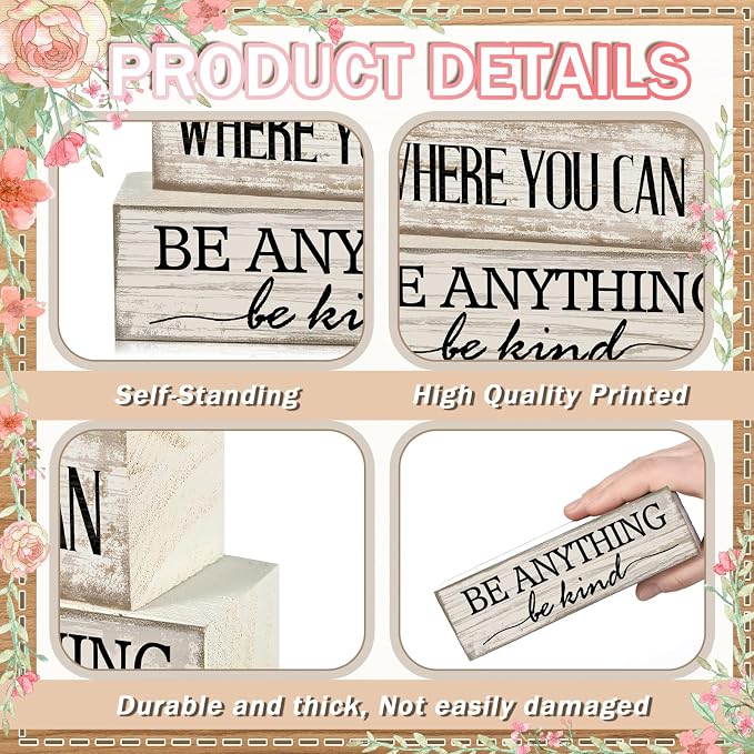 Yuntau 4 Pcs Farmhouse Flower Wooden Table Decor Farmhouse Tiered Tray Decor - Image 4