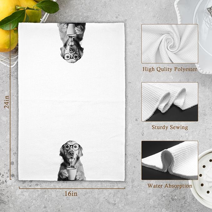 Dog Golden Retriever Kitchen Towels Set of 2, Funny Cute Hand Bathroom Towels - Image 7