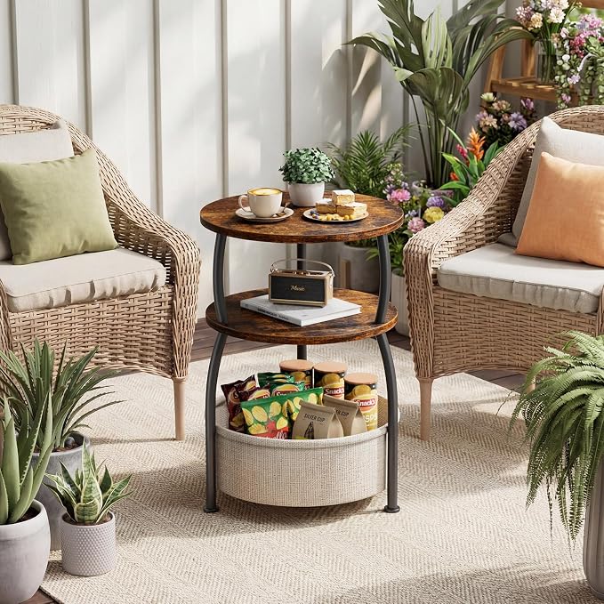 Round Side Table with Storage Basket - Image 7