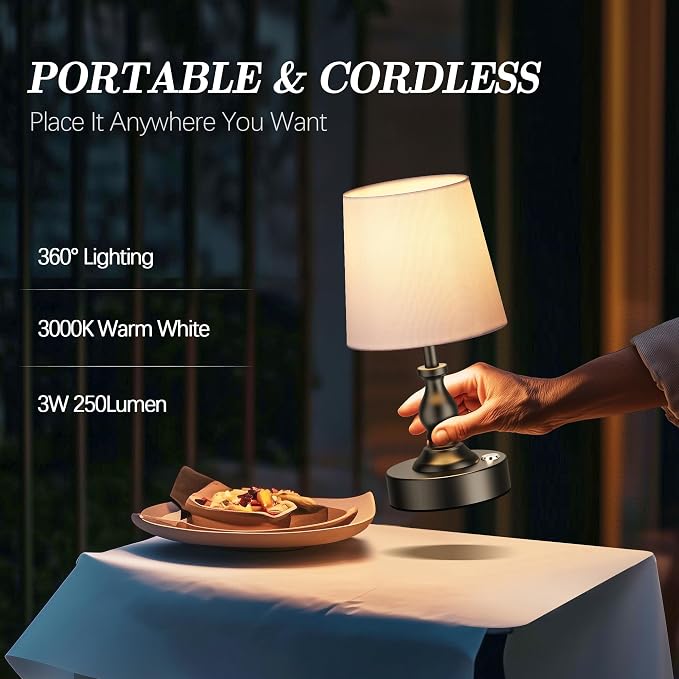 PARTPHONER Mini Cordless LED Table Lamp, 5200mAh Rechargeable Battery Operated - Image 4