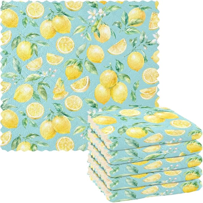 ALAZA Dish Towels Kitchen Cleaning Cloths Yellow Lemon Teal Dish Cloths by ALAZA