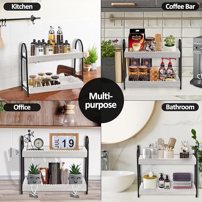 2 Tier Coffee Bar Organizer, Wood Coffee Bar Accessories Shelf - Image 7