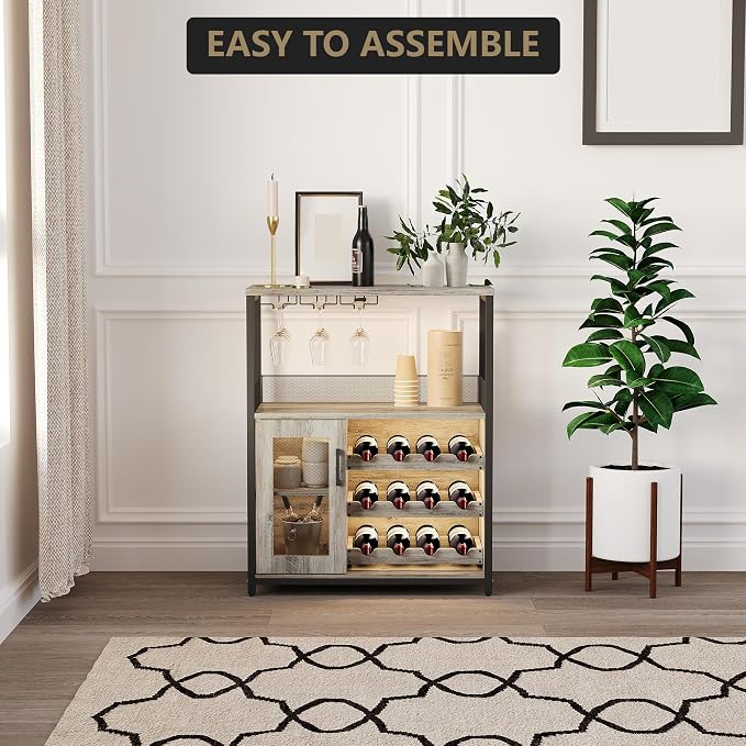 Wine Bar Cabinet, 3-Tier Liquor Storage Cabinet - Image 7